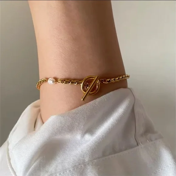 Pearl Vintage Irregular ShapedPearl Bracelet Waterproof Stainless Steel